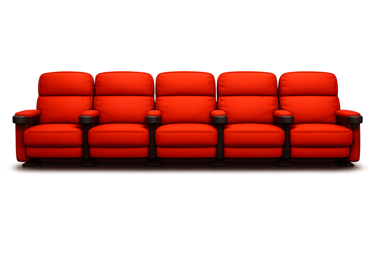 A row of cinema seats. Your place is held in the middle, with room for the crew.